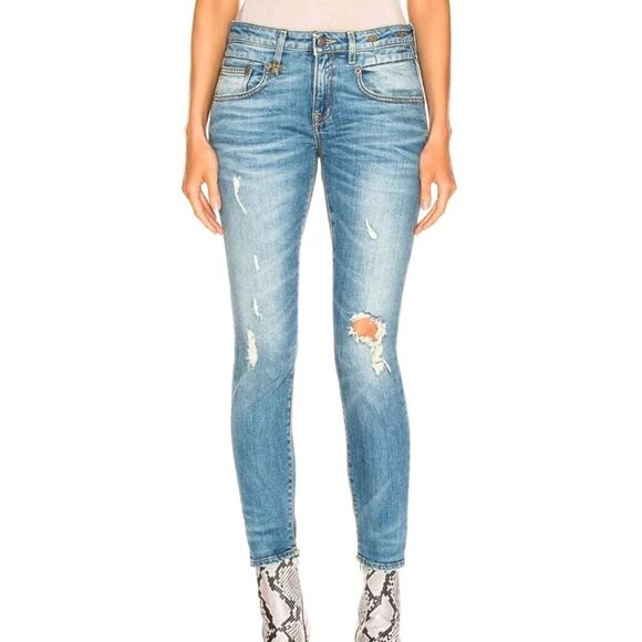 R13 Boy Skinny Jeans in Drew Stretch Sz 25 Distressed R13W0086-710 (b - Picture 1 of 12